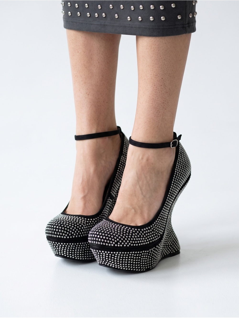 STEVE MADDEN GOSSIP Black Silver Metallic platform Sculpted heels Geometric SZ 6 - Picture 14 of 16